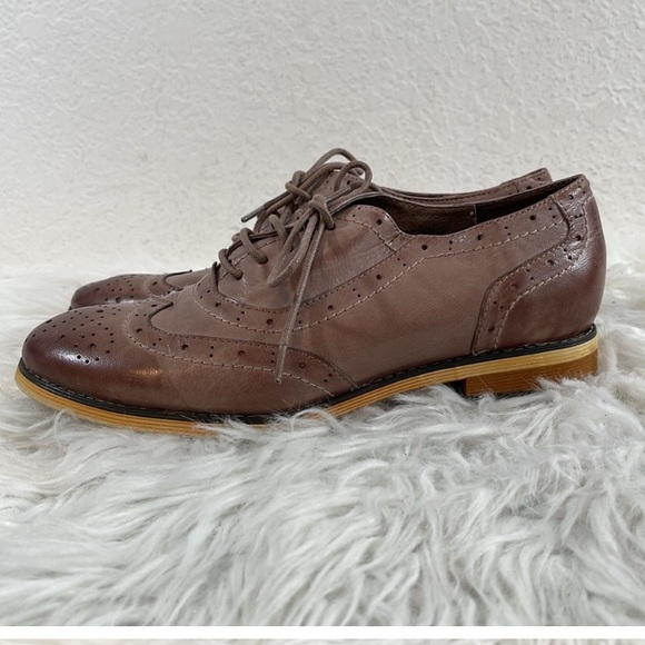 MONA FLYING Brown Flat Leather Oxford Shoes Lace-up Wingtip Vintage Shoes - Picture 7 of 16